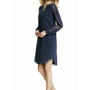 cabi Navy Sheer Sleeve Shift Dress Small Geometric Print